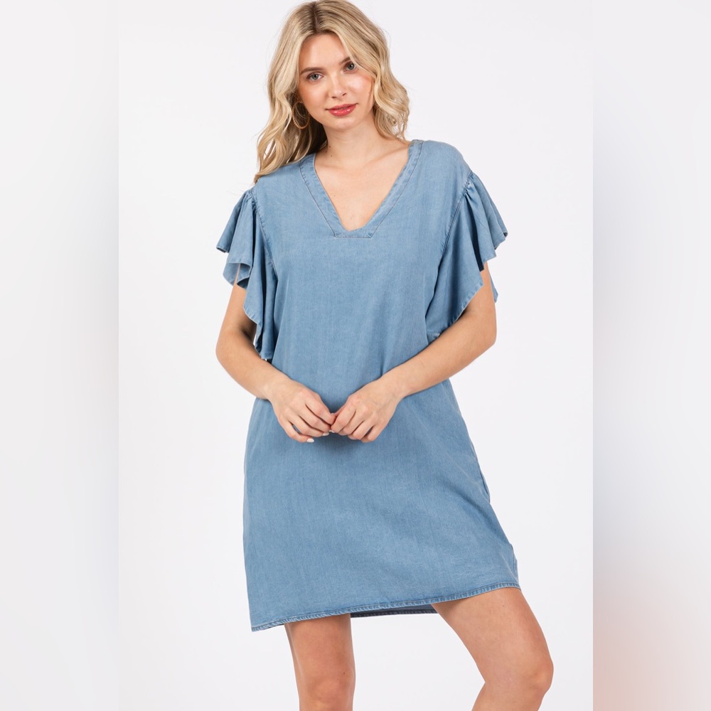 ENTRO Women’s Blue Flutter Denim Dress